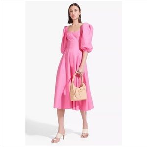 STAUD Swells Puff Sleeve MIDI dress in Wild Orchid